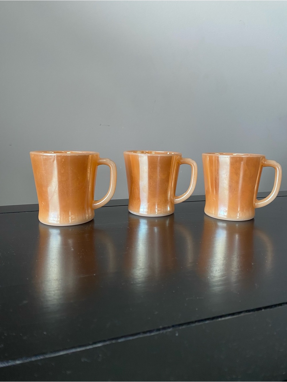Fire King Set of 3 Ceramic Mugs in peach